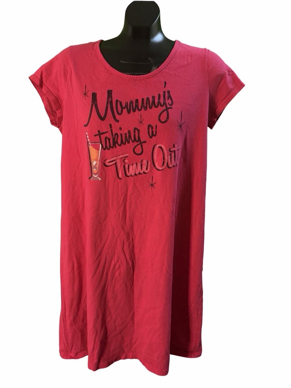 Mommy’s Taking a Time Out Graphic T-Shirt Womens Medium Pink Funny Mom Wine Tee